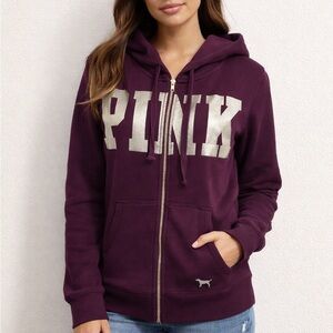 PINK Zip Up Hoodie Long Sleeve Jacket Size Medium Victoria’s Secret Logo